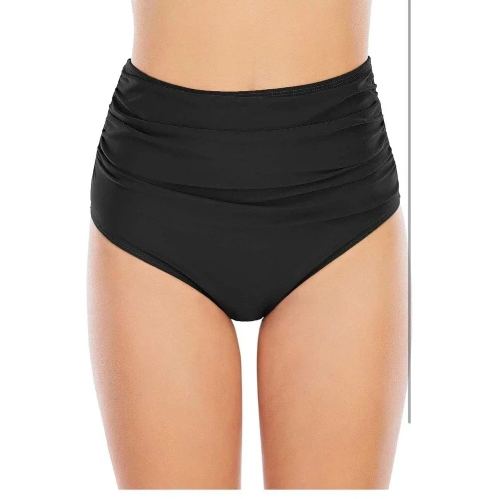 Womens High Waisted Bikini Bottoms Tummy Control Swim Bottom Ruched Full Cove...